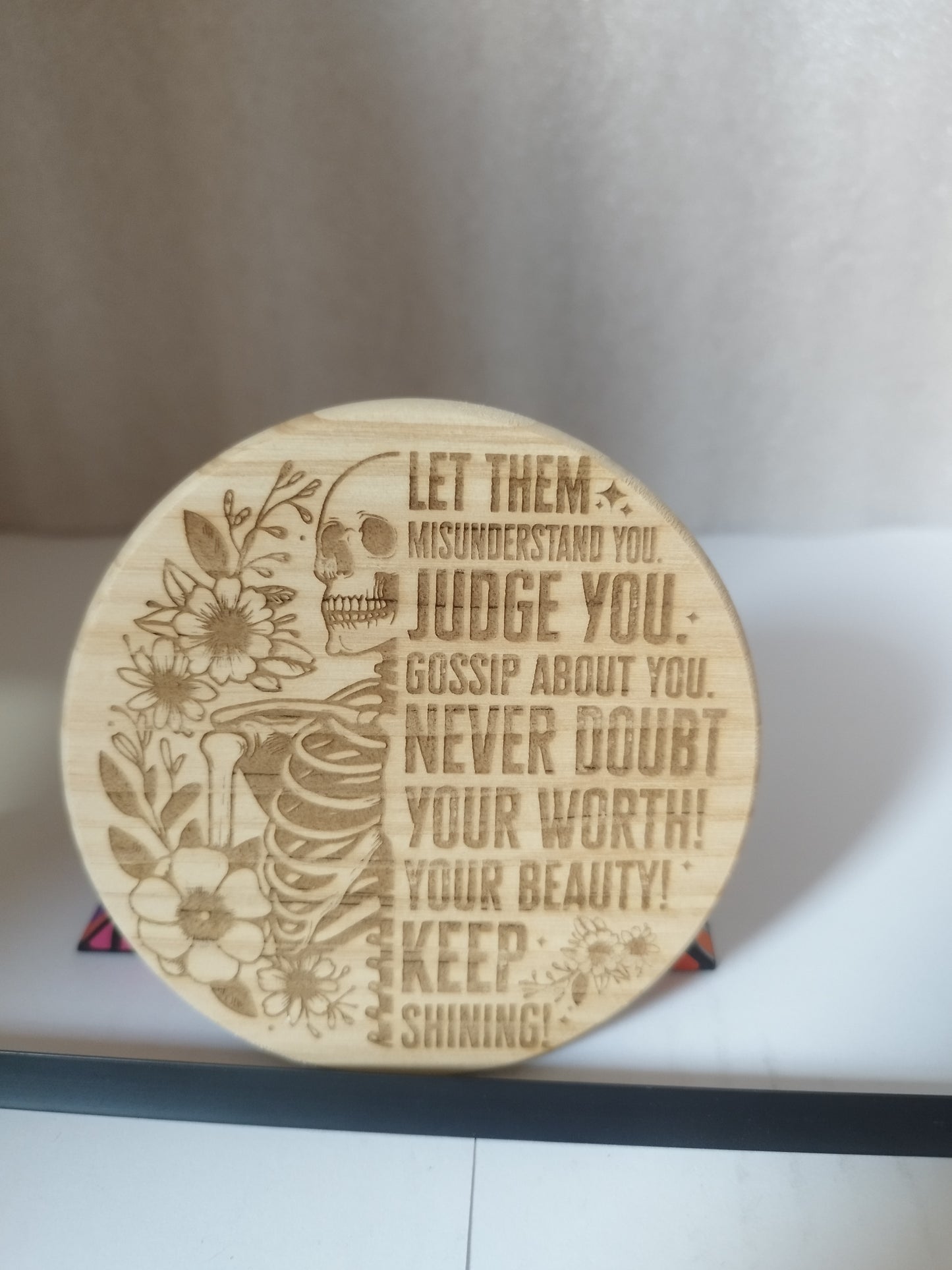 Never doubt your worth engraved wood coaster