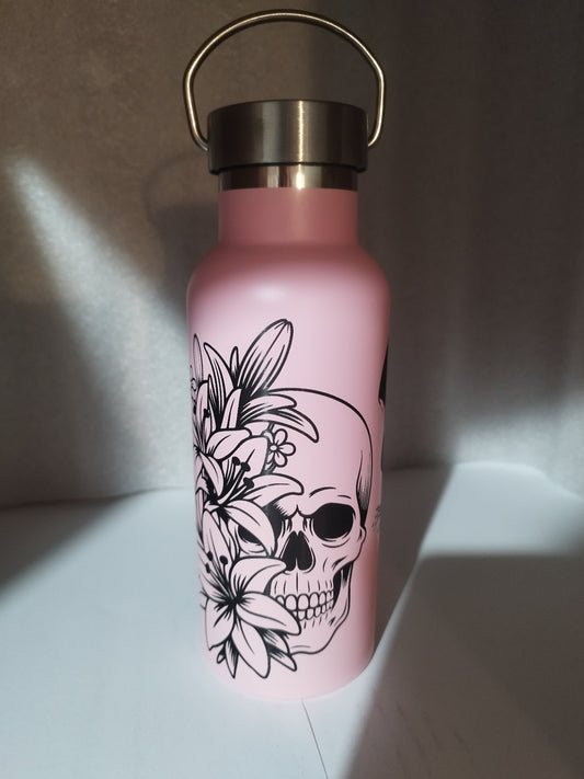 Pink skull engraved bottle