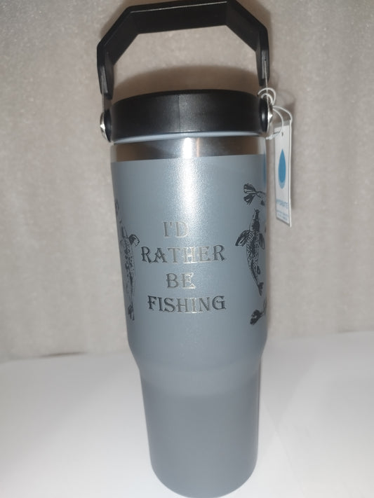 30oz I'd rather be fishing engraved stainless steel Tumbler