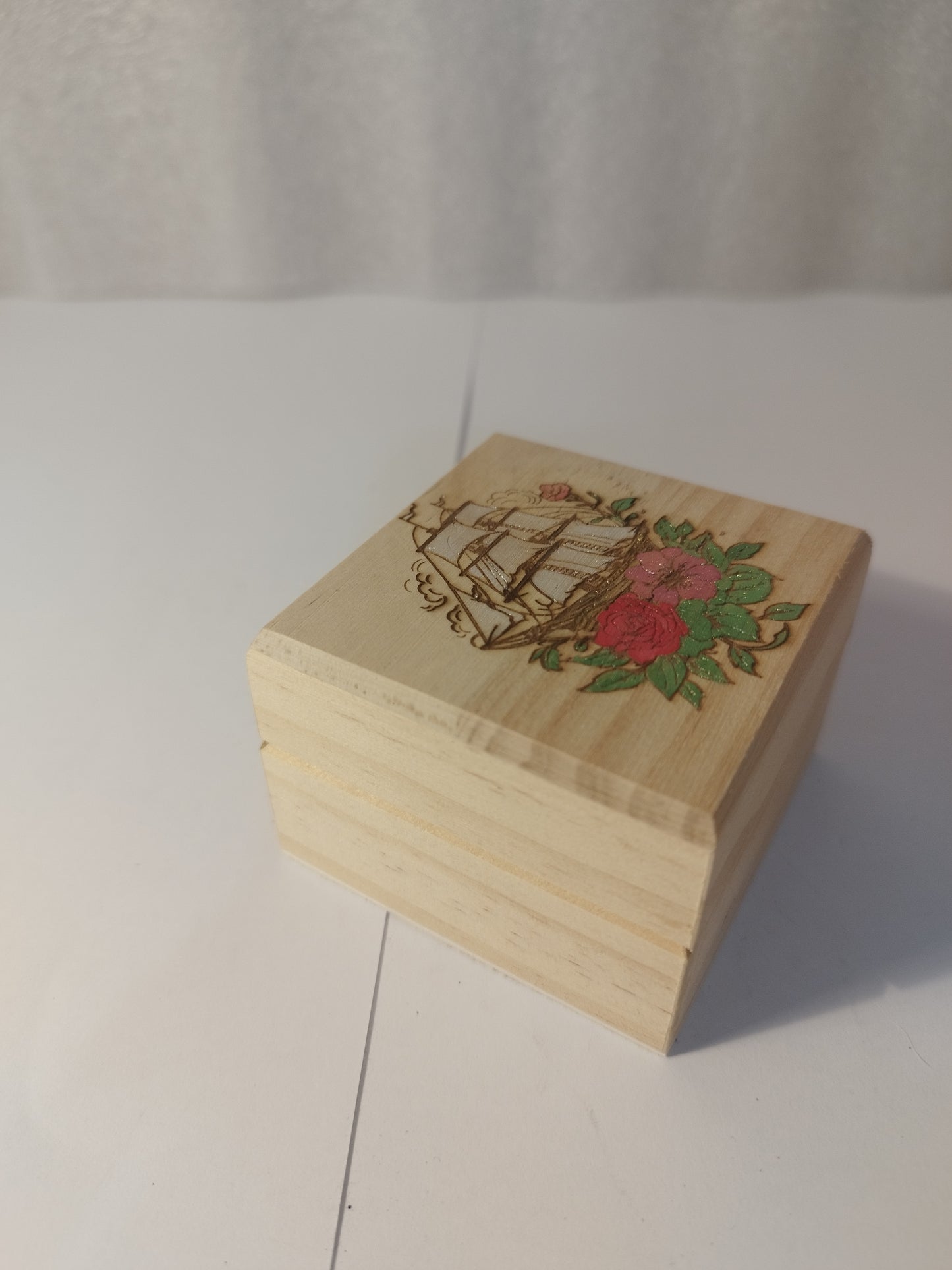 Boat engraved and hand painted jewellery box