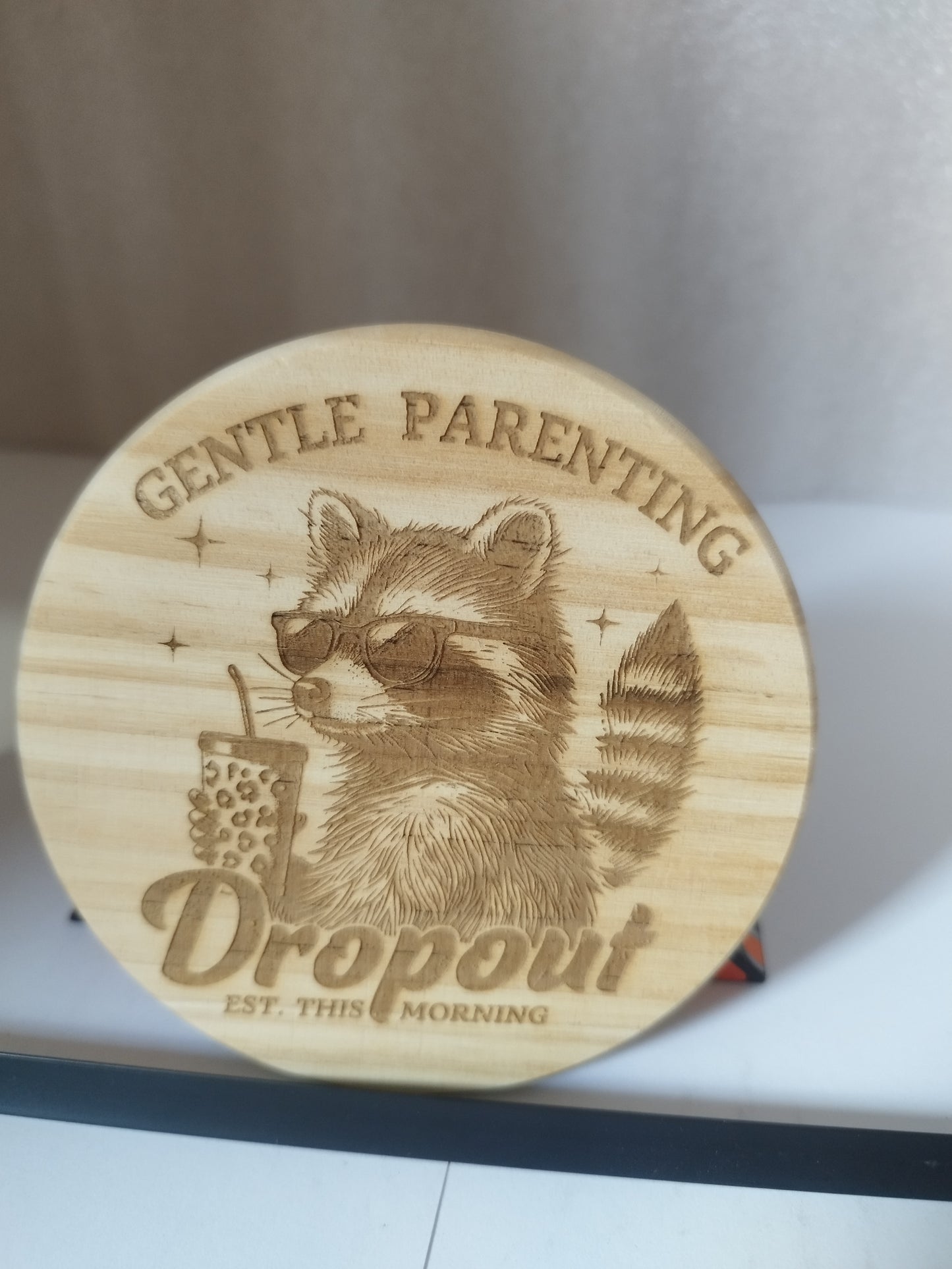 Drop out engraved wood coaster