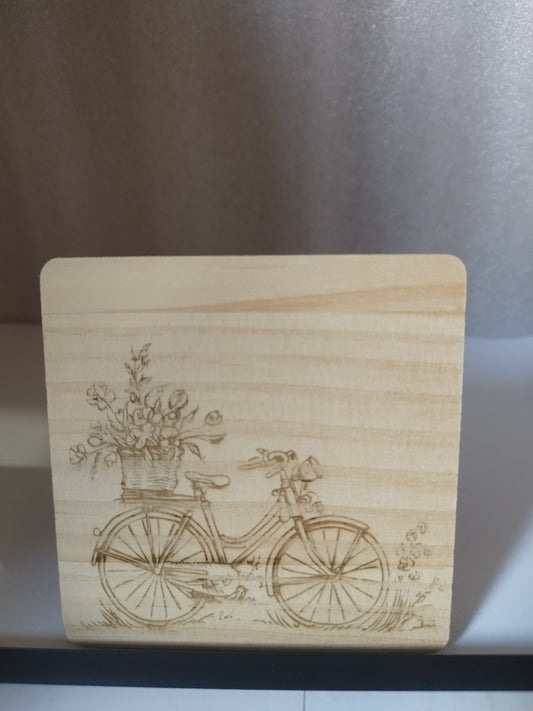 Bike engraved wood coaster