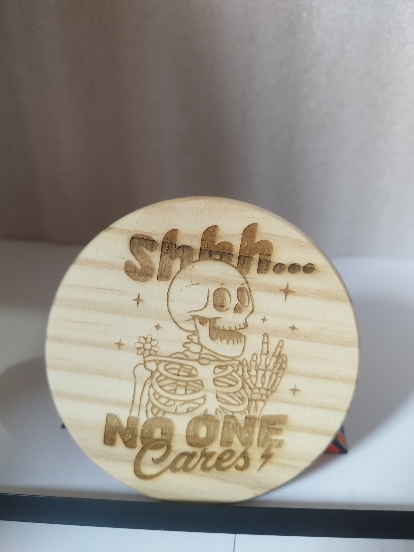 Shh engraved wood coaster