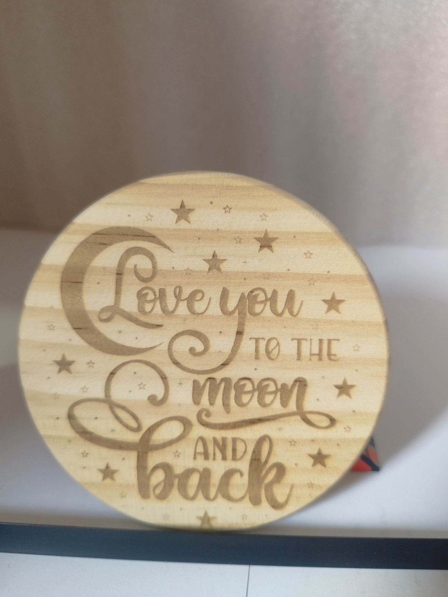 Love you moon engraved wood coaster