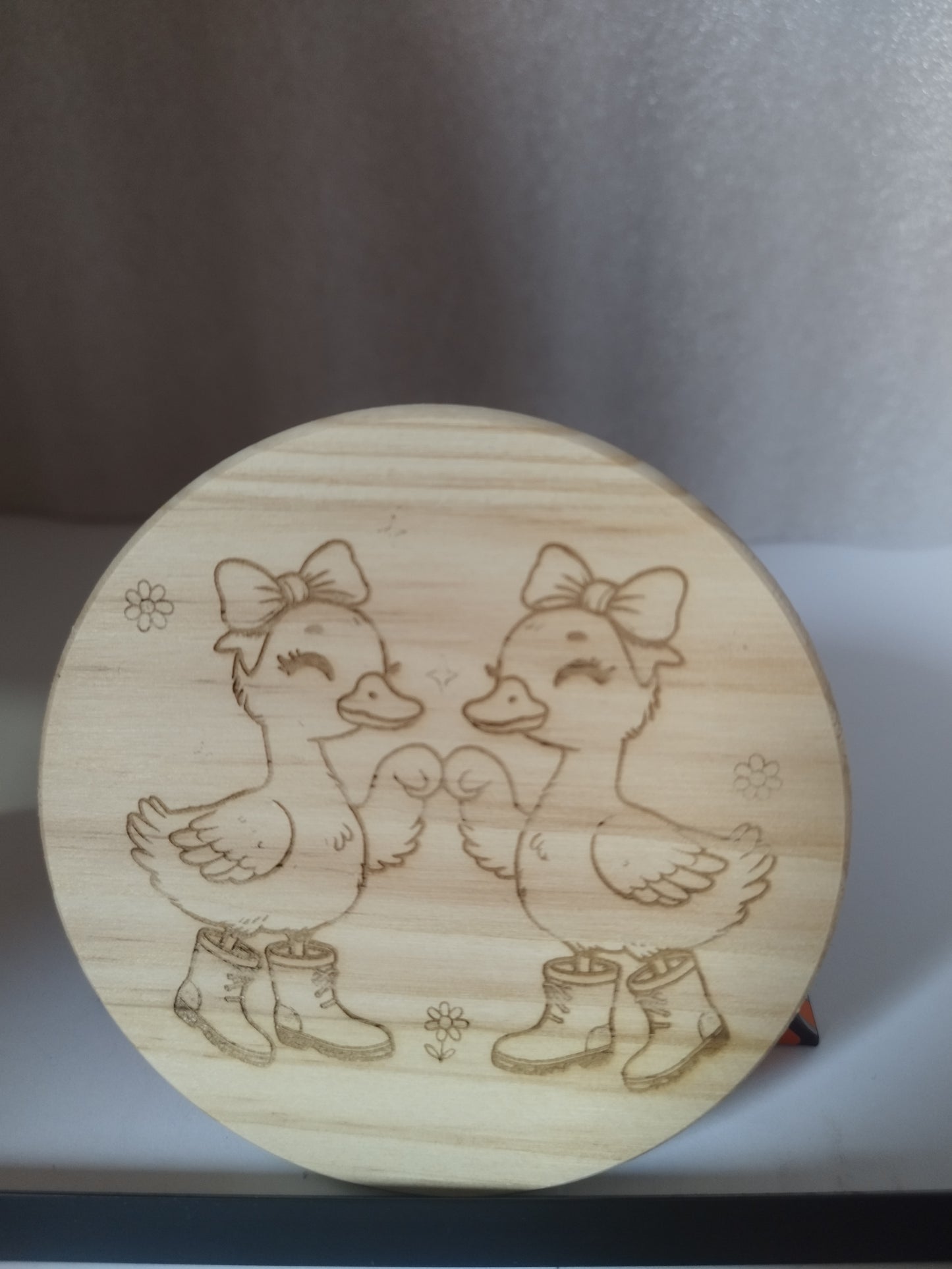Ducks engraved wood coaster